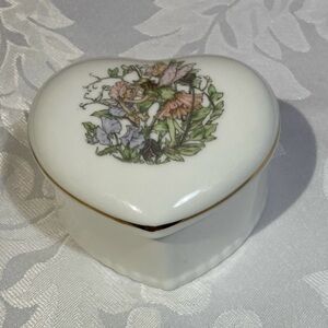 Enesco Heart Box with Fairy & Floral and Gold Accents GUC